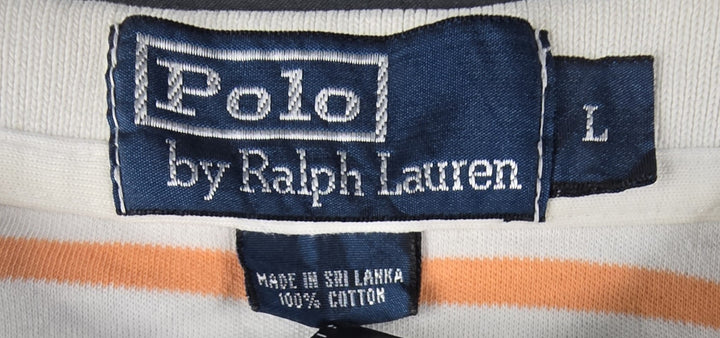 Polo Ralph Lauren Shirt Mens L White Orange Stripe Embroidered Logo Short Sleeve