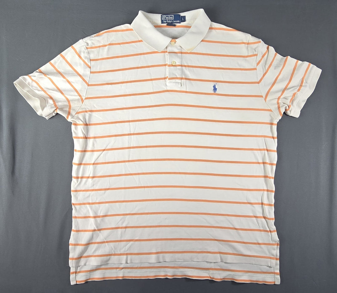 Polo Ralph Lauren Shirt Mens L White Orange Stripe Embroidered Logo Short Sleeve