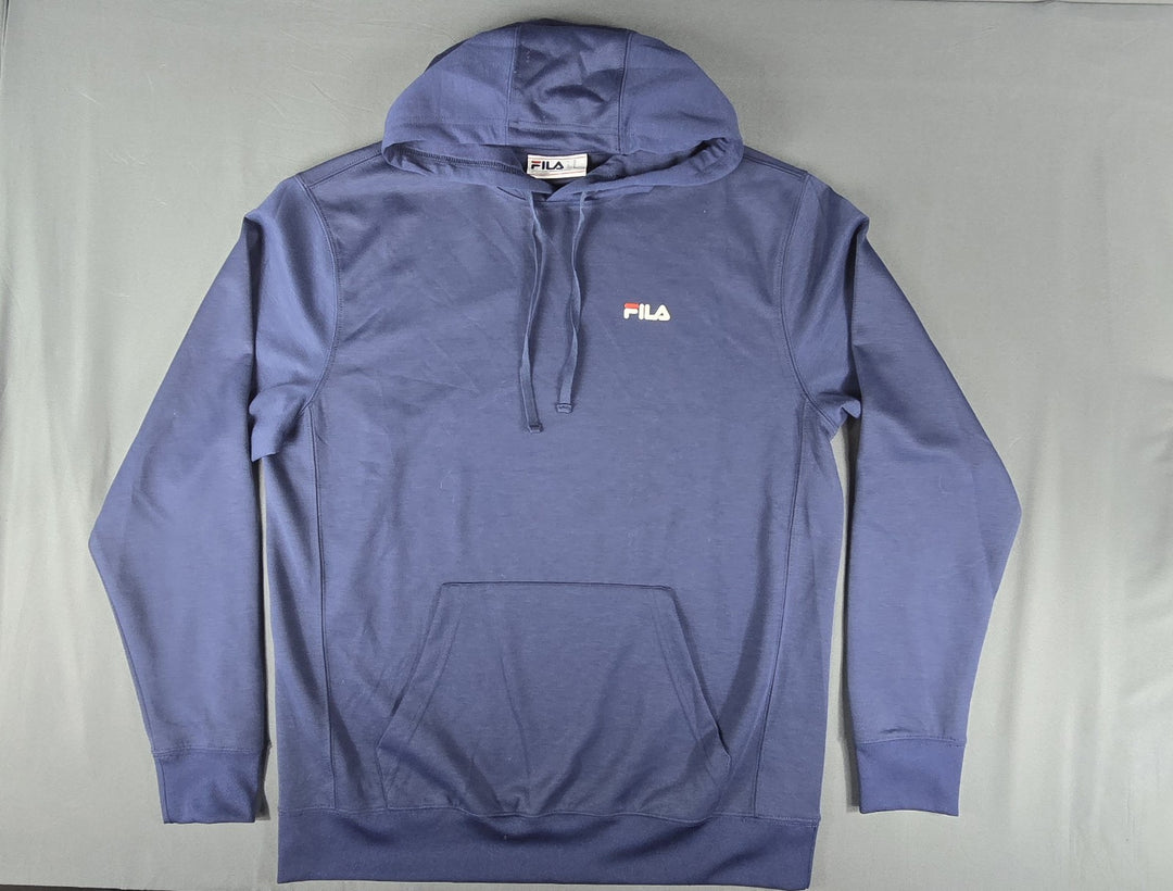 FILA Sweater Mens M Navy Blue Spellout Logo Fleece Pullover Sweatshirt Hoodie