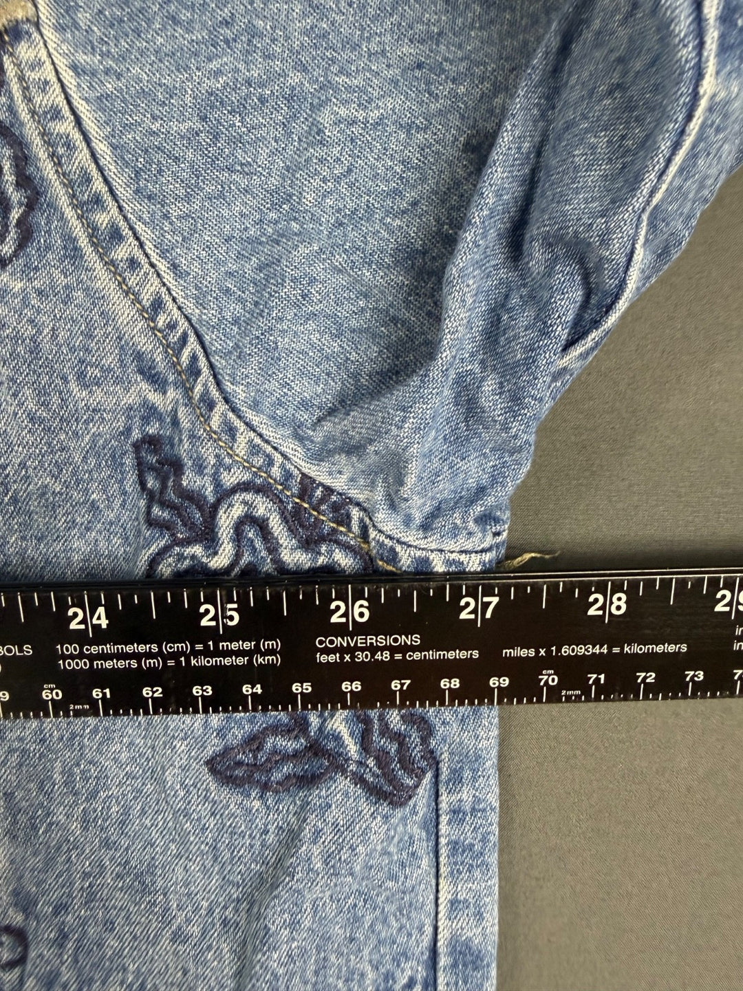 Cherokee Shirt Womens 3X Blue Patchwork Boxy Cut Embroidery Flower Button Up