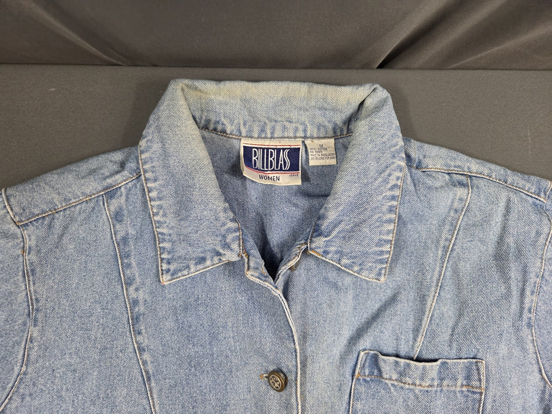 Bill Blass Denim Shirt Womens 1X Light Blue Cotton Button Up Classic Casual