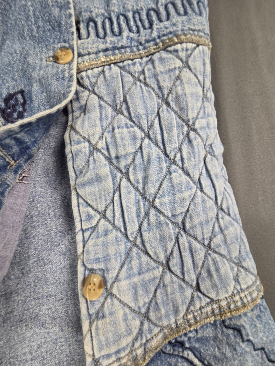 Cherokee Shirt Womens 3X Blue Patchwork Boxy Cut Embroidery Flower Button Up