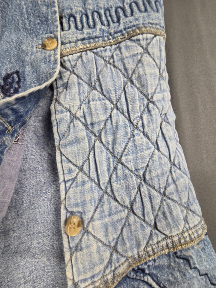 Cherokee Shirt Womens 3X Blue Patchwork Boxy Cut Embroidery Flower Button Up