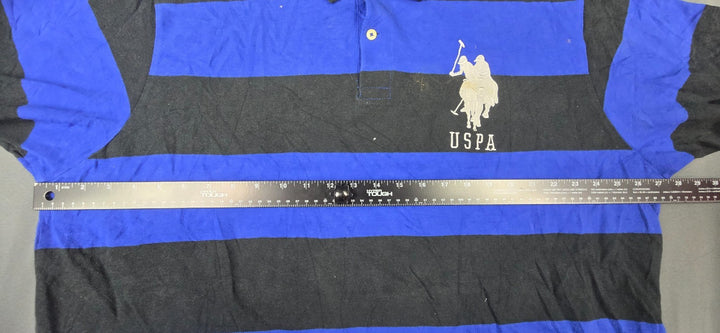 U.S. Polo Assn. Polo Shirt Mens 3X Blue Black Cotton Side Slit Golf Tennis