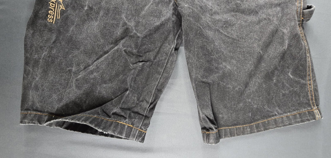 VTG Brooklyn Express Shorts Men 36 Fade Black Dark Wash Baggy Wide Leg Jorts Y2K