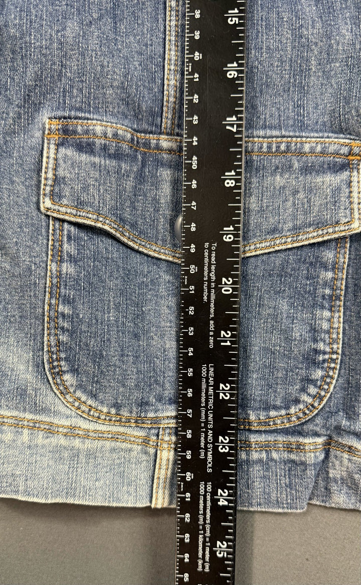 L.L.Bean Trucker Jacket Womens Large Blue Denim Stretch Button Front Long Sleeve
