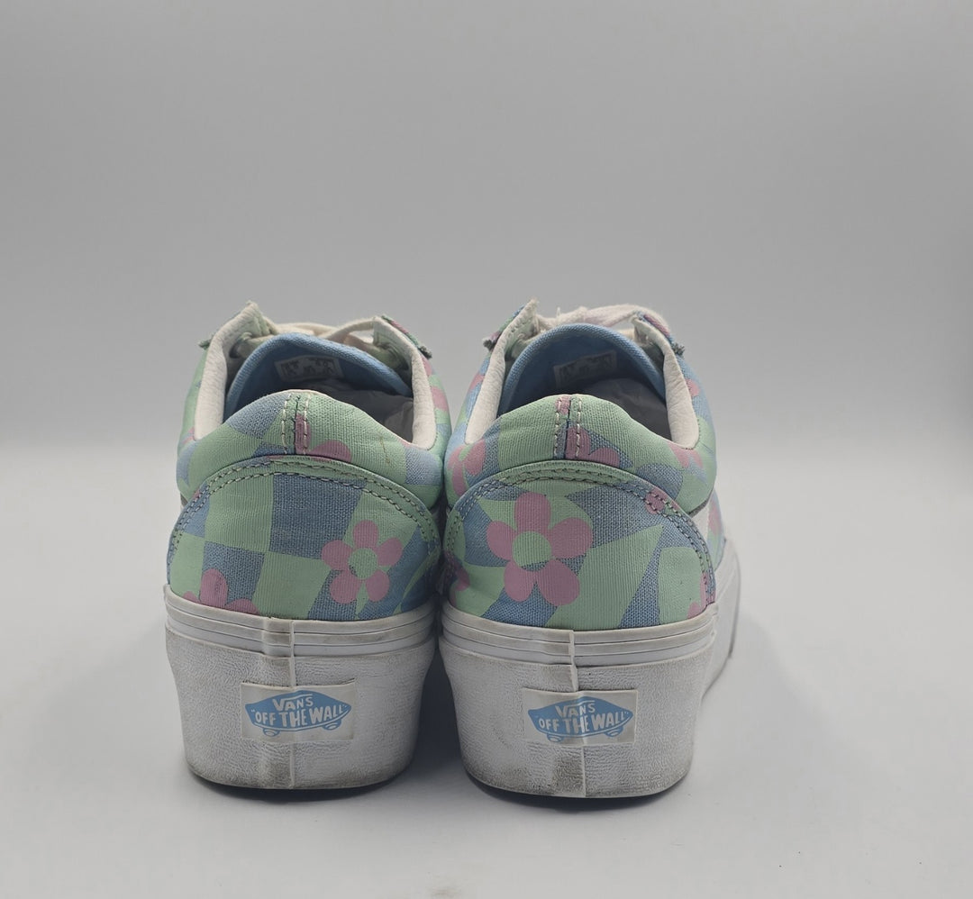 Vans Old Skool Stacked Checkerboard Floral Blue Platform Women&