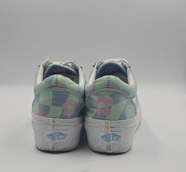 Vans Old Skool Stacked Checkerboard Floral Blue Platform Women&