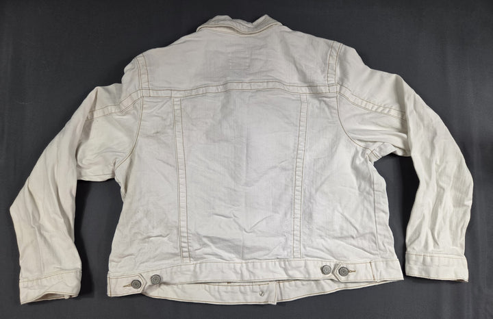 Old Navy Jean Jacket Womens 2X White Stretch Denim Button Front Trucker Casual