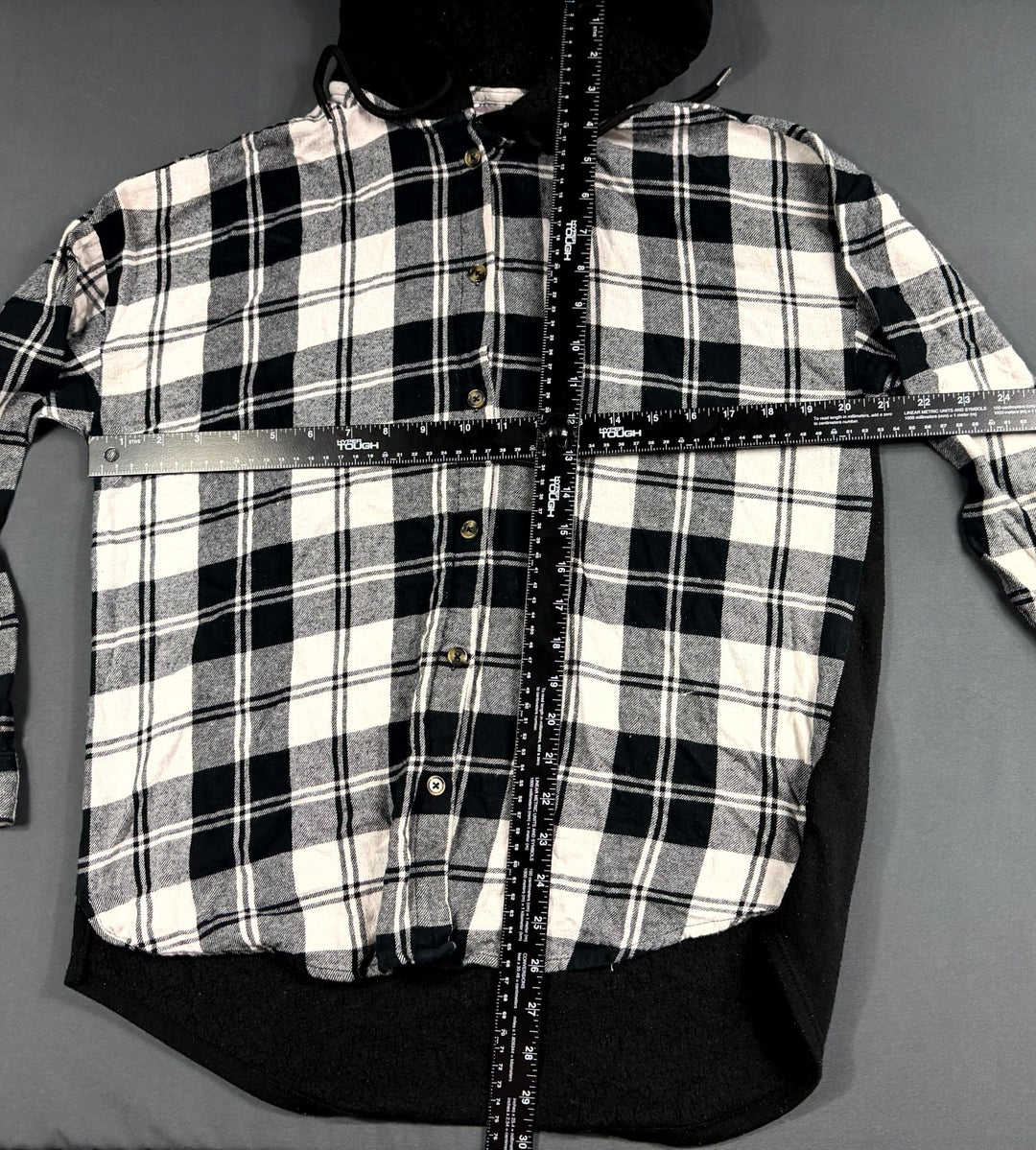 No Boundaries Flannel Shacket Womens L (11–13) Multi Plaid Lined Cotton Hooded