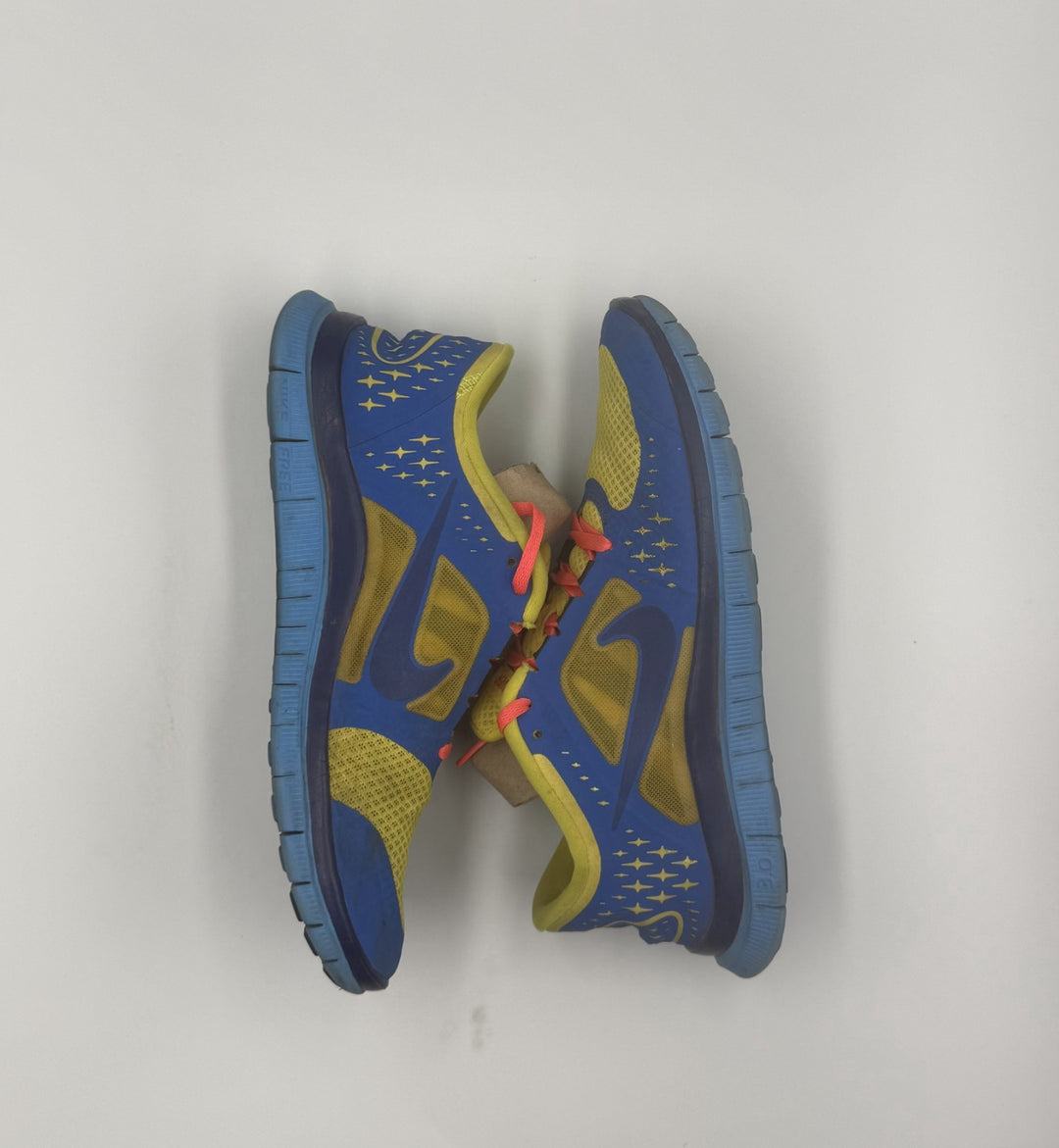 Nike Free Run ID Womens 8.5 Shoes Blue Yellow Beaver Solo Swoosh Lace Up Sneaker