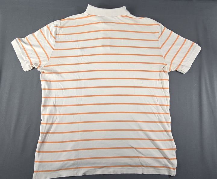 Polo Ralph Lauren Shirt Mens L White Orange Stripe Embroidered Logo Short Sleeve