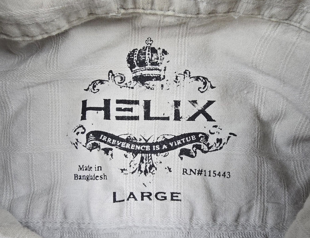Helix Shirt Mens Large Beige Long Sleeve Cotton Affliction Western Pearl Snap