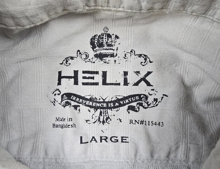 Helix Shirt Mens Large Beige Long Sleeve Cotton Affliction Western Pearl Snap