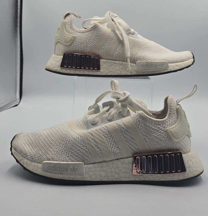 Adidas NMD_R1 EE5173 Womens 6.5 Running Shoes Cloud White Metallic Plugs Sneaker