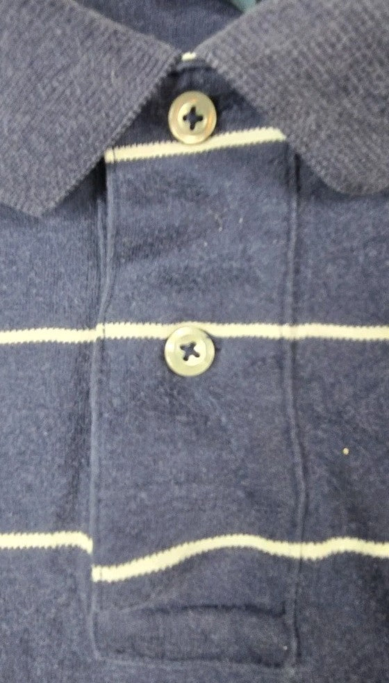 Vintage Polo Ralph Lauren Polo Shirt Men XL Blue Striped Cotton Embroidered Golf