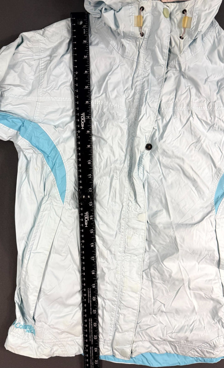 Columbia XCO Rain Jacket Womens Medium Blue Nylon Outdoor Hiking Hooded Full Zip