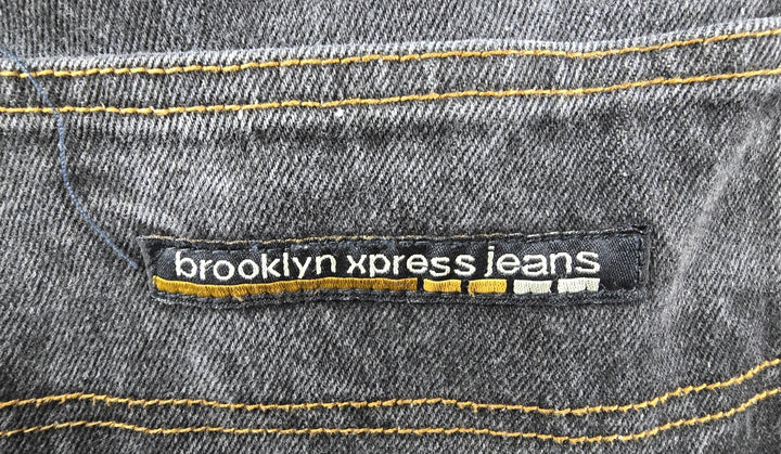 VTG Brooklyn Express Shorts Men 36 Fade Black Dark Wash Baggy Wide Leg Jorts Y2K