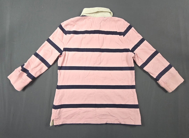 Tommy Hilfiger Rugby Shirt Women Medium Pink Striped Side Slits Performance Golf