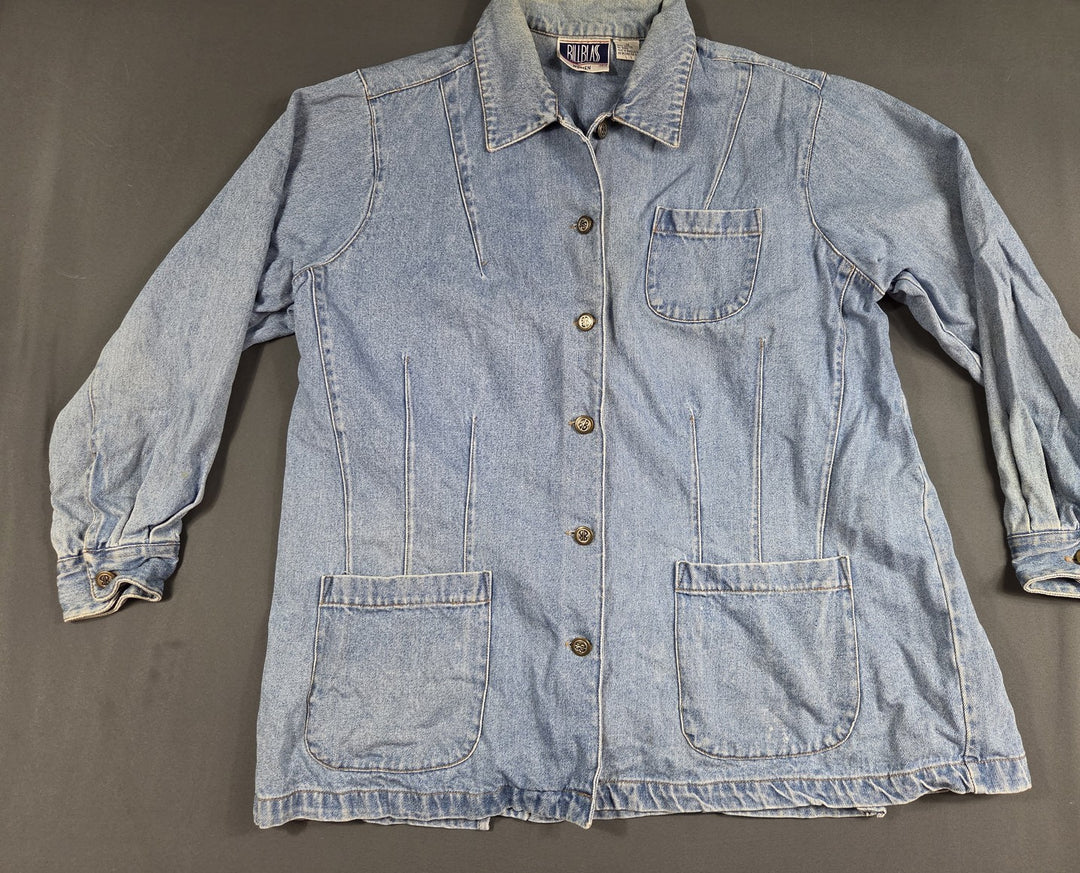Bill Blass Denim Shirt Womens 1X Light Blue Cotton Button Up Classic Casual