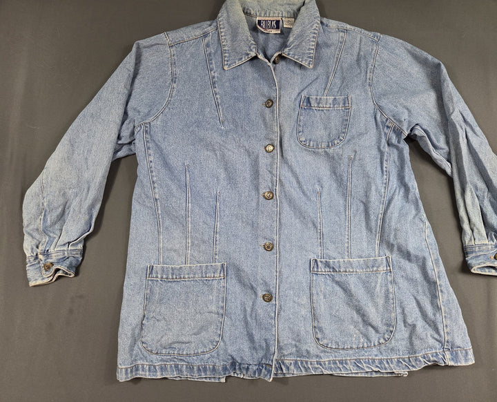 Bill Blass Denim Shirt Womens 1X Light Blue Cotton Button Up Classic Casual