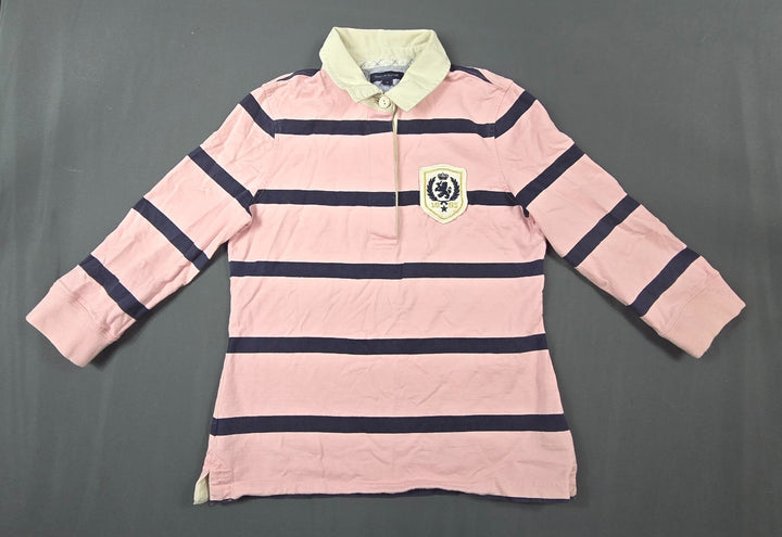 Tommy Hilfiger Rugby Shirt Women Medium Pink Striped Side Slits Performance Golf