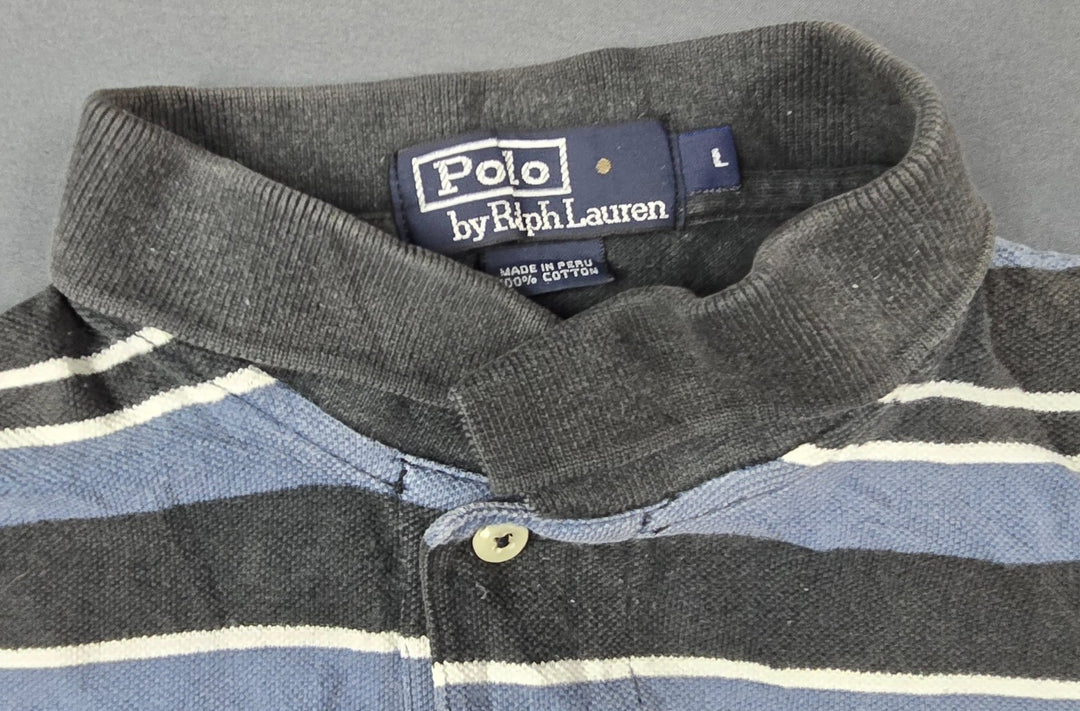 Vintage Polo Ralph Lauren Polo Shirt Mens Large Cotton Striped Side Slits Golf