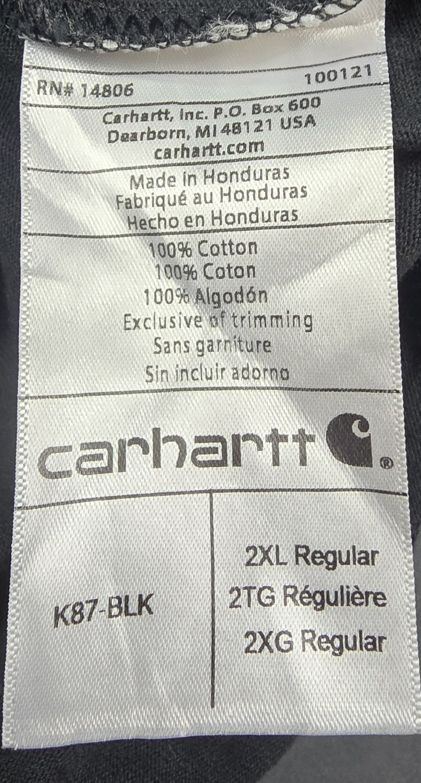 Carhartt Shirt Men’s K87 2XL Washed Black Logo Original Fit Short Sleeve Pocket