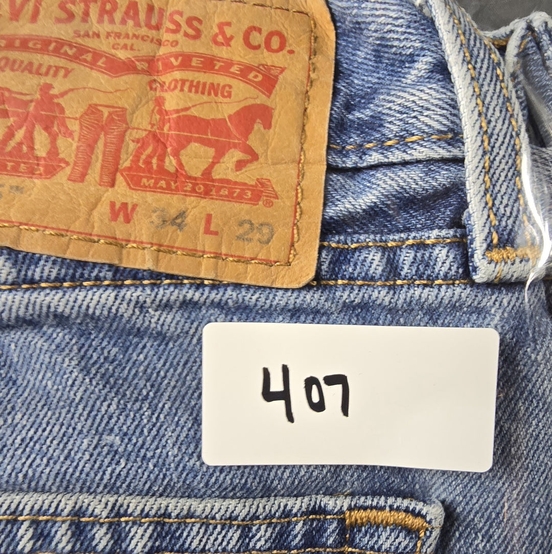 Levis 505 Jeans Mens 34x29 Blue Light Wash Regular Fit Straight Leg Modern