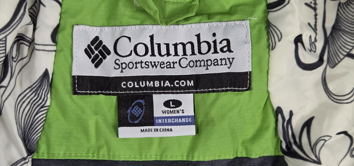 Columbia Omni Tech Ski Jackets Womens Large White Green Windbreaker Mock Neck