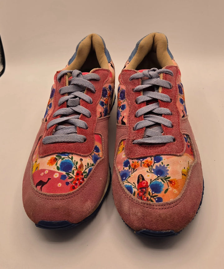 Inkkas Yuuki Jogger Unisex M7/W9 Athletic Shoes Pink Leather Floral Sneakers
