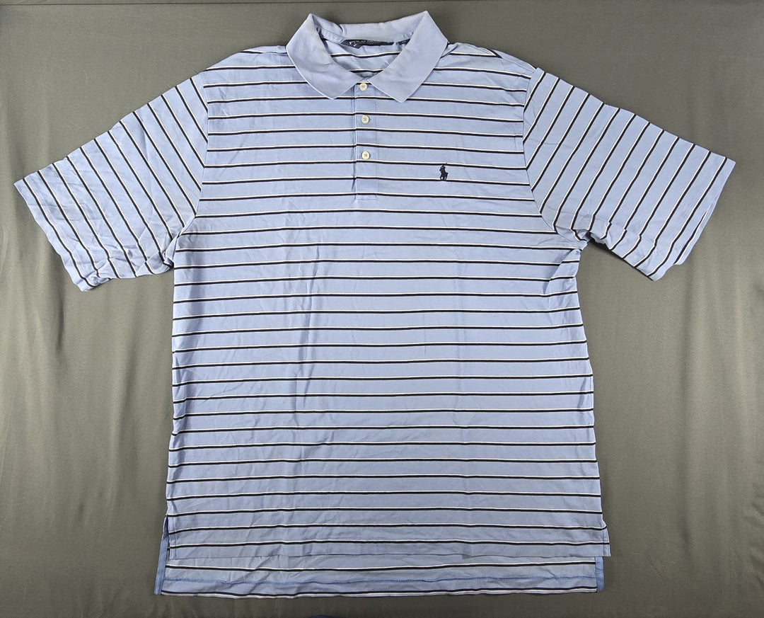 Polo Golf Ralph Lauren Shirt Mens XL Blue White Stripe Embroidered Logo Pima