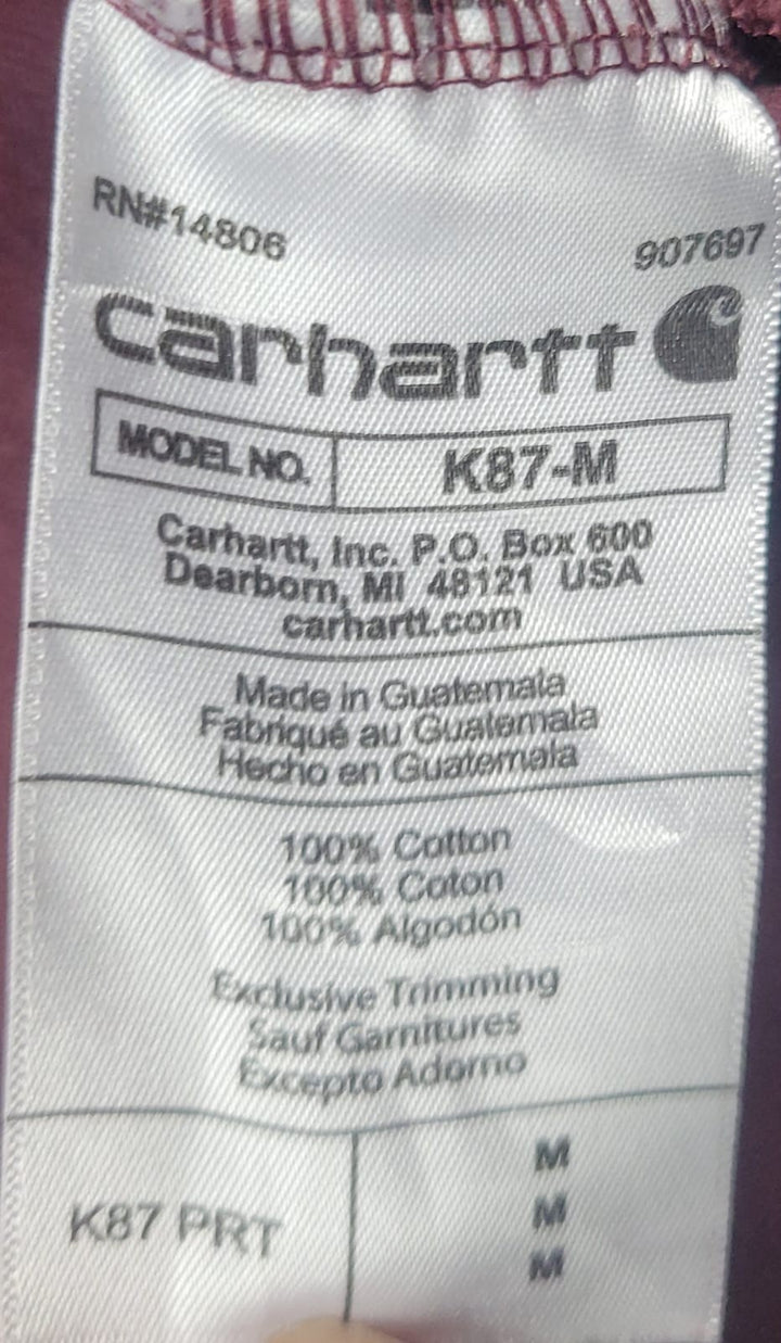 Carhartt Shirt Men’s K87 Medium Burgundy Logo Loose Fit Short Sleeve Pocket