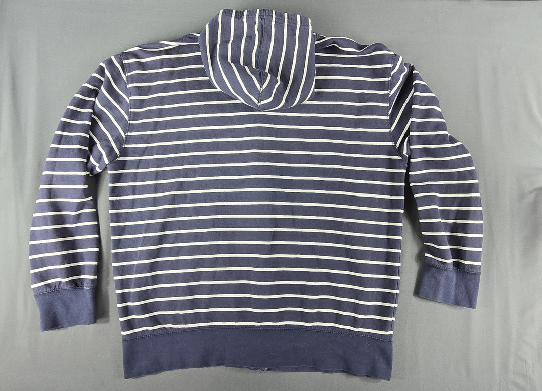 VTG Ecko Unltd Sweater Mens XL Blue Striped Metal Logo Full Zip Fleece Hoodie