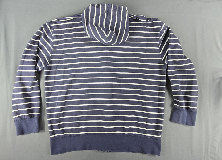 VTG Ecko Unltd Sweater Mens XL Blue Striped Metal Logo Full Zip Fleece Hoodie