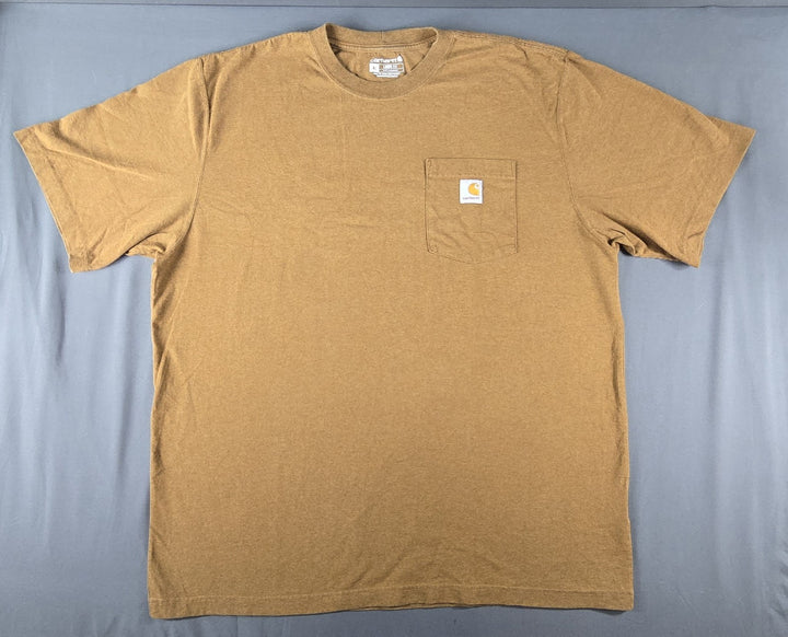 Carhartt Shirt Men’s K87 XL Washed Brown Logo Loose Fit Short Sleeve Pocket
