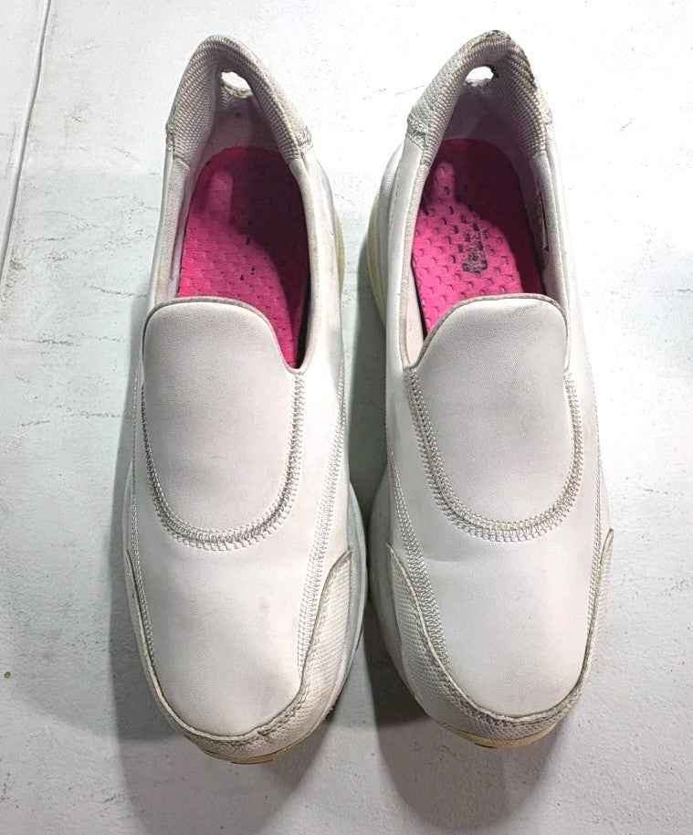 Skechers Slip-On Shoes Womens White Leather Low Top Performance Work Sneaker