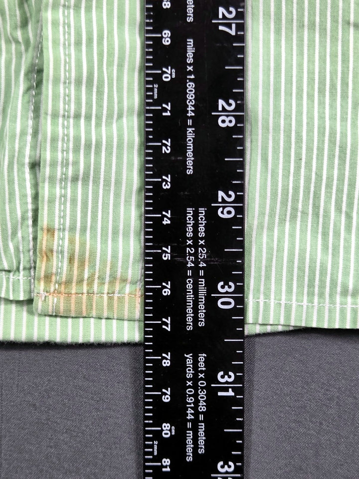 Tommy Hilfiger Mens M Green Stripe Short Sleeve Button Down Shirt Cotton