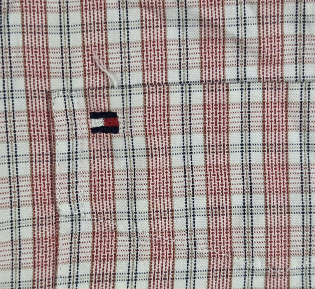 Tommy Hilfiger Mens M Red White Check Long Sleeve Button Down Shirt Cotton