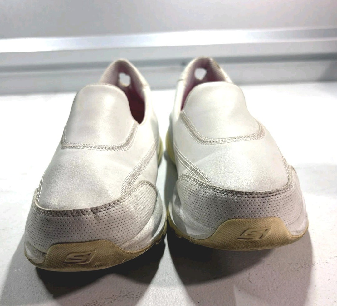 Skechers Slip-On Shoes Womens White Leather Low Top Performance Work Sneaker