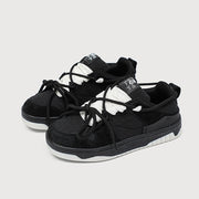 Retro heavy industry casual black sneakers with mesh lining and cross shoulder straps.