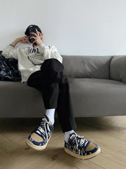 Men's platform sneakers in unique stylish design, comfortable PU material, available in multiple colors, low-top casual style.