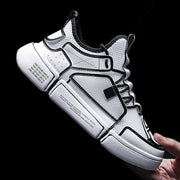 Wild white sneakers with breathable mesh design for men.