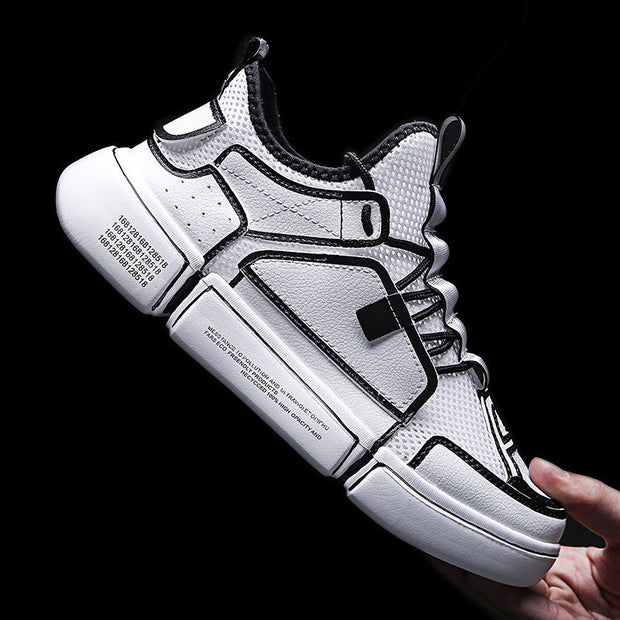 Wild white sneakers with breathable mesh design for men.