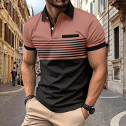 Casual striped shirt with chest pocket in a cotton blend for men, featuring a loose fit and slit style, available in multiple colors.