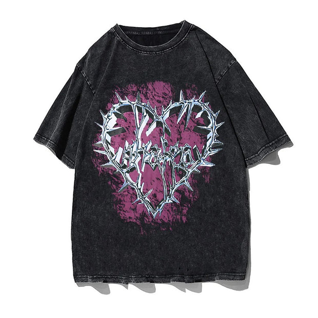 Hip Hop Streetwear Men's T-Shirt with character pattern print on breathable cotton fabric.