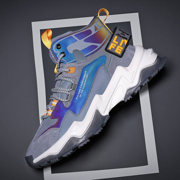 Thick-soled height-enhanced cotton basketball sneaker with youth trend style, in gray blue color, featuring wear-resistant material and thick sole design.