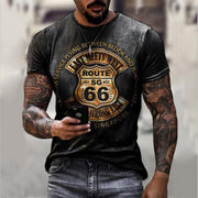 Oversize retro short sleeve men's shirt with Route 66 graphic print.