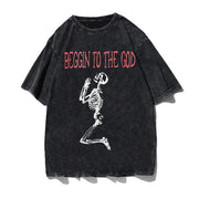 Hip Hop Streetwear Men's T-Shirt with "Beggin to the God" character pattern.