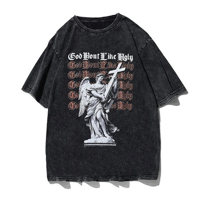 Hip Hop Streetwear Men's T-Shirt with character print, solid color, breathable cotton fabric.